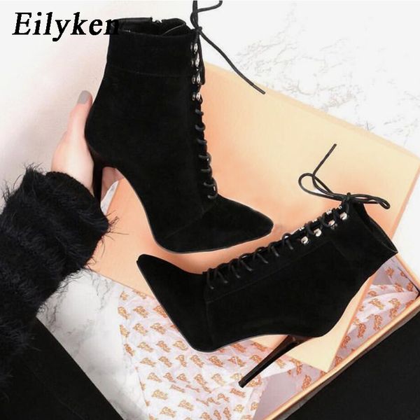eilyken new punk women ankle boots lace up pointed toe high heel black boots pumps 11cm shoes for women
eilyken new punk women ankle boots lace up pointed toe high heel black boots pumps 11cm shoes for women