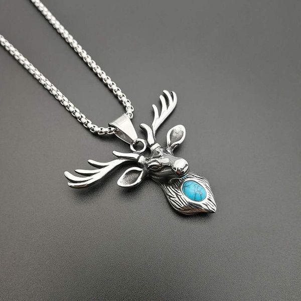 punk turquoises setting stainless steel elk moose wapiti pendants necklaces for men rock jewerly, Silver
punk turquoises setting stainless steel elk moose wapiti pendants necklaces for men rock jewerly, Silver