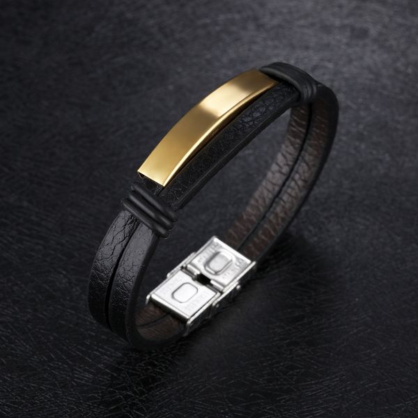 european and american-style creative black stainless steel mens leather bracelet double-layer-style jewelry, Golden;silver
european and american-style creative black stainless steel mens leather bracelet double-layer-style jewelry, Golden;silver