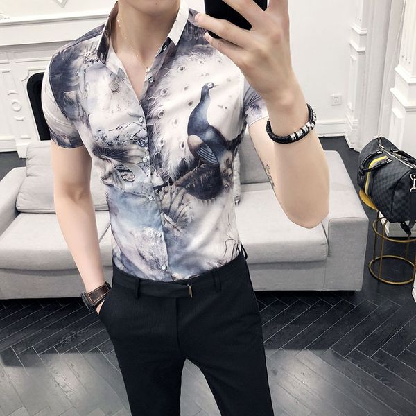 men's casual shirts gzdeerax peacock blue mens short sleeve all printed male fashion slim fit summer man, White;black
men's casual shirts gzdeerax peacock blue mens short sleeve all printed male fashion slim fit summer man, White;black