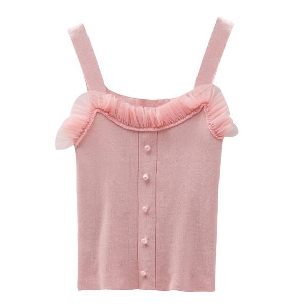summer women knitting solid buttons camis sleeveless tee shirts girls crop knitwear patch mesh neck edge, White
summer women knitting solid buttons camis sleeveless tee shirts girls crop knitwear patch mesh neck edge, White