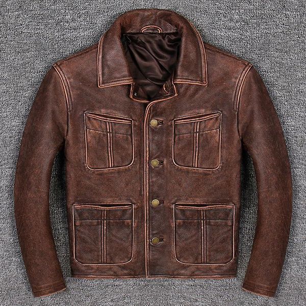 2020 retro vintage brown men american casual style leather jacket plus size 5xl genuine cowhide natural coat ing, Black
2020 retro vintage brown men american casual style leather jacket plus size 5xl genuine cowhide natural coat ing, Black
