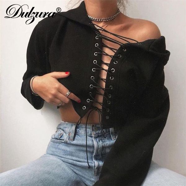 dulzura women sweatershirt bandage hollow out hooded crop clothes black streetwear 2018 winter active wear casual
dulzura women sweatershirt bandage hollow out hooded crop clothes black streetwear 2018 winter active wear casual