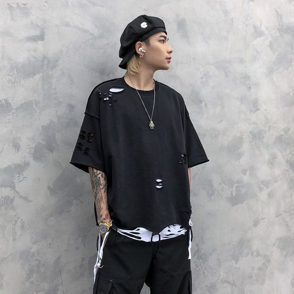 men broken hole high streetstyle hip hop loose short sleeve shirt male women couple fashion vintage gothic tee shirts, White;black
men broken hole high streetstyle hip hop loose short sleeve shirt male women couple fashion vintage gothic tee shirts, White;black