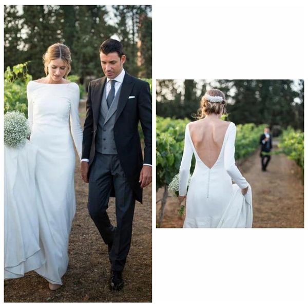 winter bateau neck long sleeve wedding dress elegant satin floor length a line wedding dress backless simple wedding dress for bridal, White
winter bateau neck long sleeve wedding dress elegant satin floor length a line wedding dress backless simple wedding dress for bridal, White