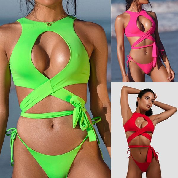 2020 new europe and america bikini solid color strap cross hollow swimsuit women cross-border source swimwear, White;black 
2020 new europe and america bikini solid color strap cross hollow swimsuit women cross-border source swimwear, White;black