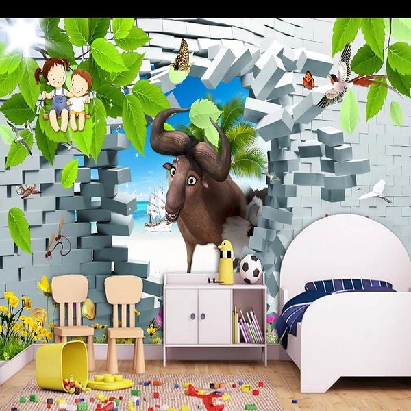 new custom large mural 3d wallpaper cute cartoon baby cow children's bedroom mural tv back wall decor deep 5d embossed