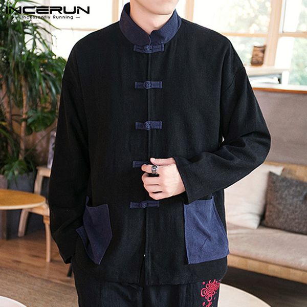 men's casual shirts chinese traditional men shirt stand collar streetwear pockets vintage button elegant long sleeve camisa incerun, White;black
men's casual shirts chinese traditional men shirt stand collar streetwear pockets vintage button elegant long sleeve camisa incerun, White;black