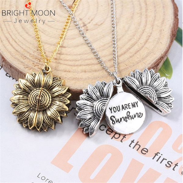 bright moon 2019 new sunflower necklace openable necklace lettering you are my sunny double for women, Silver
bright moon 2019 new sunflower necklace openable necklace lettering you are my sunny double for women, Silver