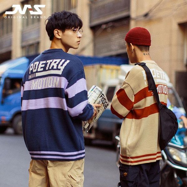 2020 new european and american trend striped sweater personality men's sweater couple color matching loose round neck, White;black
2020 new european and american trend striped sweater personality men's sweater couple color matching loose round neck, White;black