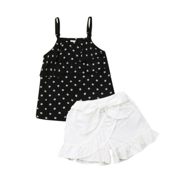 summer 2pcs girls clothes set casual kids baby girls black polka dot printed sleeveless suspenders vest shorts outfits 1-6t, White
summer 2pcs girls clothes set casual kids baby girls black polka dot printed sleeveless suspenders vest shorts outfits 1-6t, White