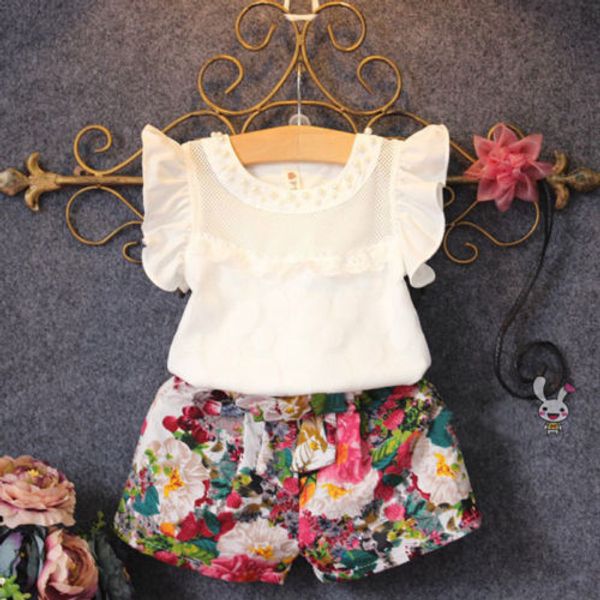baby girl clothes cotton white color sleeveless +floral shorts outfits clothes set 2-7t 
baby girl clothes cotton white color sleeveless +floral shorts outfits clothes set 2-7t