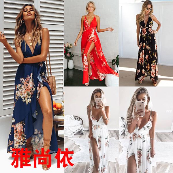 2019 dew back v collar printing straps paragraph dress, Red;white
2019 dew back v collar printing straps paragraph dress, Red;white