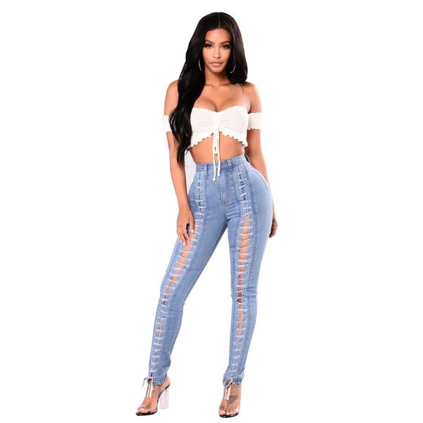 high waist ripped hole jeans women lace up bandage skinny jeans pencil pants streetwear plus size pencil, Blue
high waist ripped hole jeans women lace up bandage skinny jeans pencil pants streetwear plus size pencil, Blue