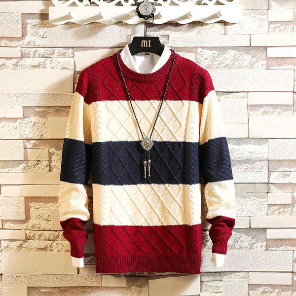 autumn winter mens striped patchwork pullover sweaters cotton casual men's christmas sweater jumpers male knitwear warm pull homme, White;black 
autumn winter mens striped patchwork pullover sweaters cotton casual men's christmas sweater jumpers male knitwear warm pull homme, White;black