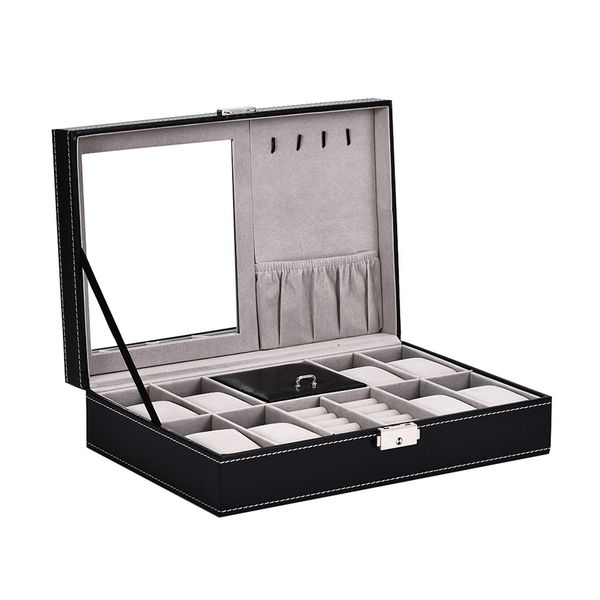 8 grids pu leather watch box display multifunctional earrings with mirror wristwatch home case organizer jewelry storage holder, Black;blue
8 grids pu leather watch box display multifunctional earrings with mirror wristwatch home case organizer jewelry storage holder, Black;blue