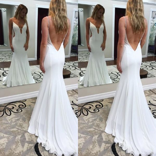2019 new fashion v neck backless wedding dresses plus size spaghetti strap sweep train beach mermaid wedding gown, White
2019 new fashion v neck backless wedding dresses plus size spaghetti strap sweep train beach mermaid wedding gown, White