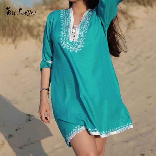 embroidery sarong bikini cover up beach tunic pareo de plage beach dress summer vestidos playa 2019 mujer bathing suit cover up, Blue;gray
embroidery sarong bikini cover up beach tunic pareo de plage beach dress summer vestidos playa 2019 mujer bathing suit cover up, Blue;gray