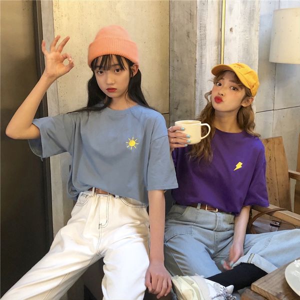 short-sleeved t-shirt men's and women's harajuku style students' matching clothes weather forecast embroidery half-sleeved em, White
short-sleeved t-shirt men's and women's harajuku style students' matching clothes weather forecast embroidery half-sleeved em, White