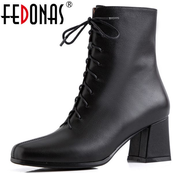fedonas genuine leather women short boots high heels round toe wedding party shoes concise elegant cross-tied basic ladies boots, Black
fedonas genuine leather women short boots high heels round toe wedding party shoes concise elegant cross-tied basic ladies boots, Black