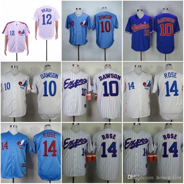 Cheap EXPOSs news 10# Dawson 12# BRADY 14# ROSE White Grey Dark Light Blue Retro Baseball News Shirt Stitched