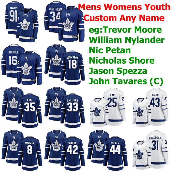 Toronto Maple Leafs Ice Hockey Jerseys 11 Zach Hyman Jersey 19 Jason Spezza Dominic Moore Travis Dermott Justin Holl Blue Custom Stitched