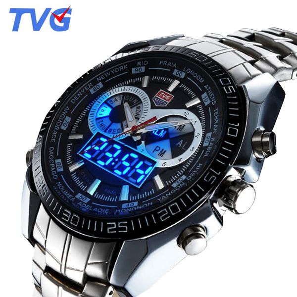 men watches men sports watches stainless steel band dual display quartz wristwatches clock relogio masculino, Slivery;brown
men watches men sports watches stainless steel band dual display quartz wristwatches clock relogio masculino, Slivery;brown