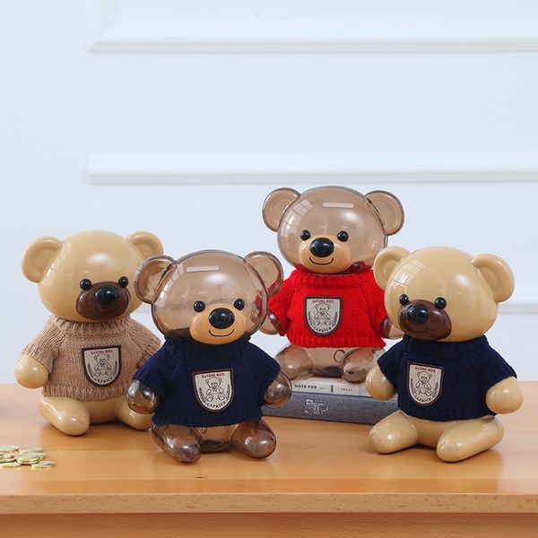 creative abs sweater bear coin piggy bank transparent lovely teddy money box gift for kids
creative abs sweater bear coin piggy bank transparent lovely teddy money box gift for kids