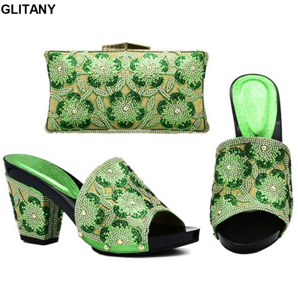 

new arrival women italian african party pumps shoes and bag set decorated with rhinestone matching shoes and bag set in heels, Black