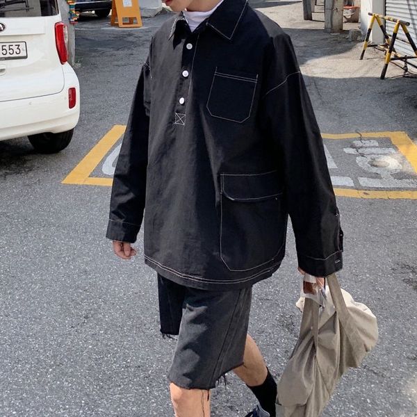 men's casual shirts spring korean pullover shirt fashion solid color retro cotton men streetwear loose long sleeve mens, White;black
men's casual shirts spring korean pullover shirt fashion solid color retro cotton men streetwear loose long sleeve mens, White;black
