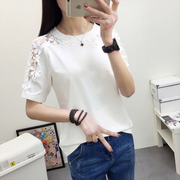 summer short-sleeved t- lace t-shirt female loose student all-match base shirt strapless lace round collar fashion, White
summer short-sleeved t- lace t-shirt female loose student all-match base shirt strapless lace round collar fashion, White