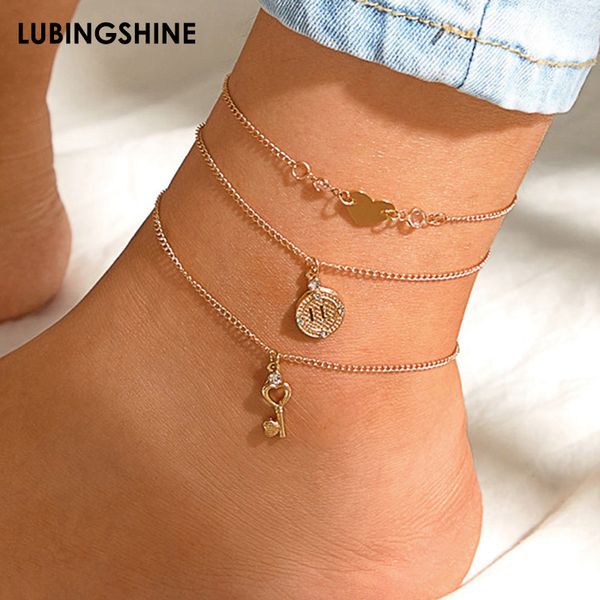 3 layer fashion women anklets gold color heart key round crystal pendant anklet set bohemia women bracelet summer foot jewelry, Golden;silver
3 layer fashion women anklets gold color heart key round crystal pendant anklet set bohemia women bracelet summer foot jewelry, Golden;silver