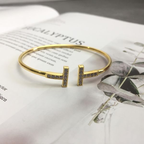 sterling silver 925s double t diamond open bracelet gold t series women's couple bracelet with diamond coil, china direct sales, White
sterling silver 925s double t diamond open bracelet gold t series women's couple bracelet with diamond coil, china direct sales, White