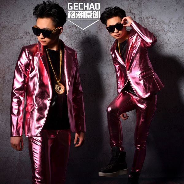 2 pieces suits men pink pu leather suit jacket trousers male fashion hiphop slim fit leather coat dancer stage clothes, White;black
2 pieces suits men pink pu leather suit jacket trousers male fashion hiphop slim fit leather coat dancer stage clothes, White;black