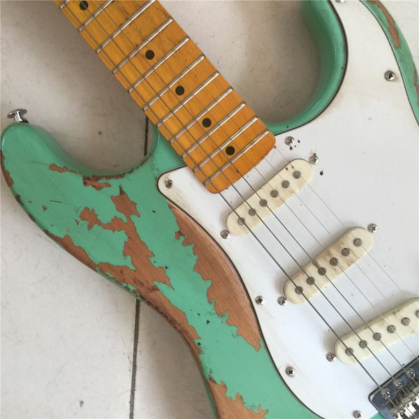 -strings rosewood fingerboard electric guitar,,relics by hands.green color old electric guitarra
-strings rosewood fingerboard electric guitar,,relics by hands.green color old electric guitarra