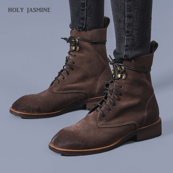women shoes 2020 spring new genuine leather female boots suede women booties british lace retro trend naked boots, Black
women shoes 2020 spring new genuine leather female boots suede women booties british lace retro trend naked boots, Black