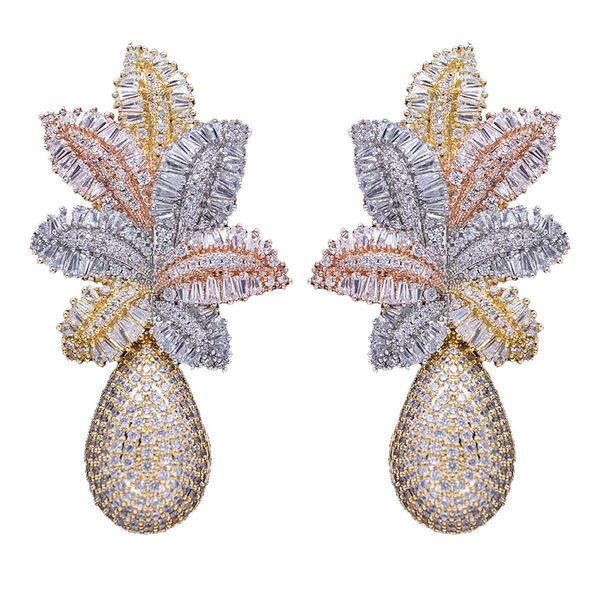 large long bridal wedding earrings european and american ladder zircon tricolor earrings tropical pineapple large earring, Golden;silver
large long bridal wedding earrings european and american ladder zircon tricolor earrings tropical pineapple large earring, Golden;silver