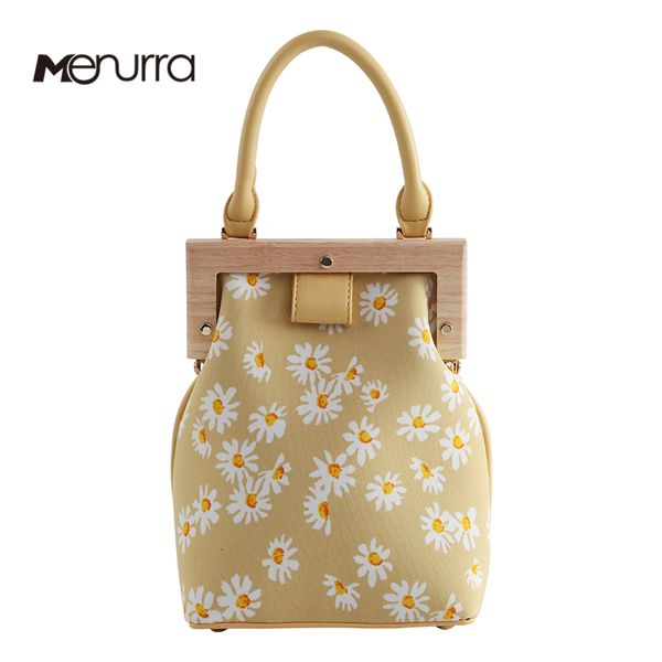 women messenger bags flower canvas handbag wooden clip lady small clutch shoulder bag crossbody for girls shoulder messenger bag