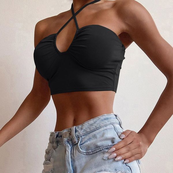 women sports bra women's summer solid color fashion halter bra vest party shirt, White;black
women sports bra women's summer solid color fashion halter bra vest party shirt, White;black