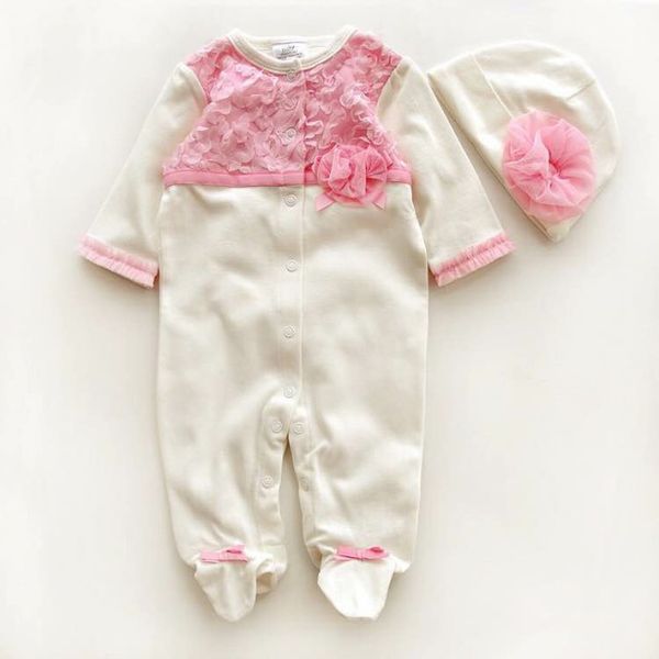 

Newborn Romper Hat Cotton Flower Jumpsuit Footwear Rompers Baby Girl Clothing Set Birthday Girls Princess Costume, Pink