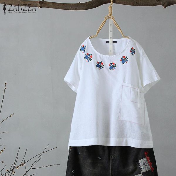 women's blouses & shirts 2021 summer floral embroidery blouse zanzea vintage cotton tunic women casual short sleeve female blusas chem, White
women's blouses & shirts 2021 summer floral embroidery blouse zanzea vintage cotton tunic women casual short sleeve female blusas chem, White