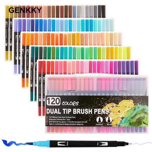 12/18/24/36/48/72/100pcs Colors Fineliner Dual Tip Brush Pens Drawing Painting Watercolor Art Marker Pens School Supplies