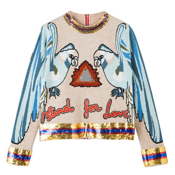 fashion women's autumn winter parrot graffiti sweater o neck heavy work sequined knitted pullover thick warm wool sweater, White;black
fashion women's autumn winter parrot graffiti sweater o neck heavy work sequined knitted pullover thick warm wool sweater, White;black