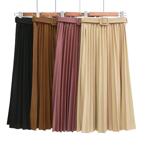 bright silk white womens skirts spring autumn simple pleated midi skirt women long elastic waist skirt femme with belt, Black
bright silk white womens skirts spring autumn simple pleated midi skirt women long elastic waist skirt femme with belt, Black