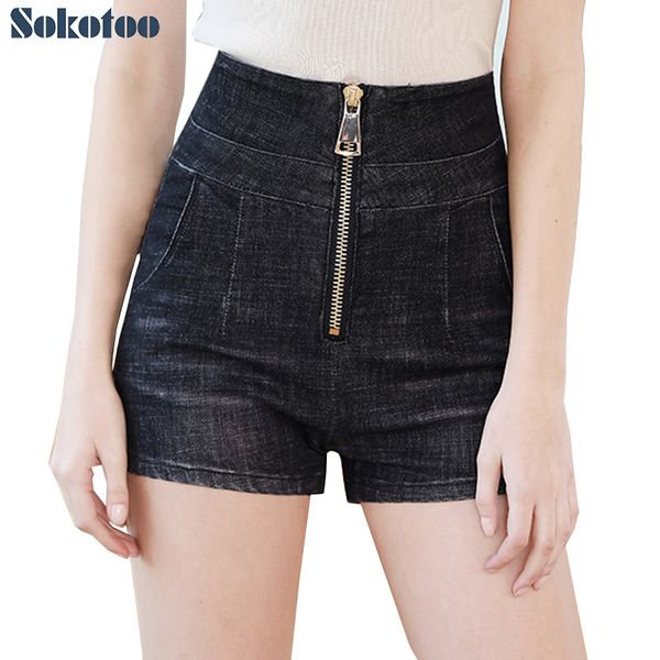 sokotoo women's high waist stretch denim shorts summer skinny zipper jeans, White;black
sokotoo women's high waist stretch denim shorts summer skinny zipper jeans, White;black