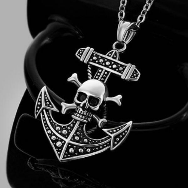 gothic skull pendant necklace for man retro punk anchor titanium steel necklace fashion personality party jewelry, Silver
gothic skull pendant necklace for man retro punk anchor titanium steel necklace fashion personality party jewelry, Silver