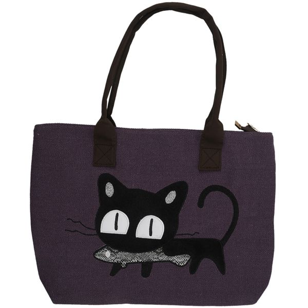 new fashion woman shoulder bag canvas cute cat bag office lunch (purple