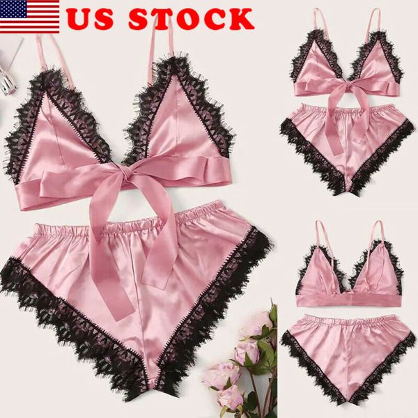 women 2pcs satin lace women set pink lace sleepwear babydoll lingerie nightdress pajamas set, White
women 2pcs satin lace women set pink lace sleepwear babydoll lingerie nightdress pajamas set, White