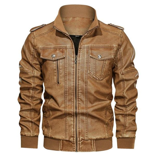 men leather jacket autumn and winter washed leather mens european american middle-aged youth plus velvet coat large size 6xl, Black