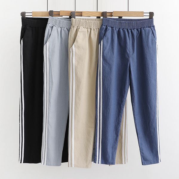 2019 summer new style korean-style casual pants versatile elastic waist slimming side stripes cotton linen trousers women's 0080, Black;white
2019 summer new style korean-style casual pants versatile elastic waist slimming side stripes cotton linen trousers women's 0080, Black;white